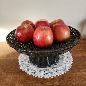 Black brown wicker look pedestal fruit or cake stand